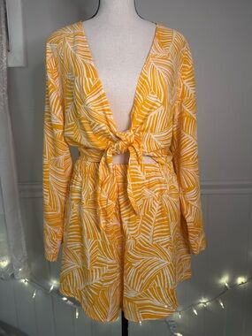 NWOT SHADE & SHORE Orange and White Palm-Print 2 Piece Swimsuit Coverup